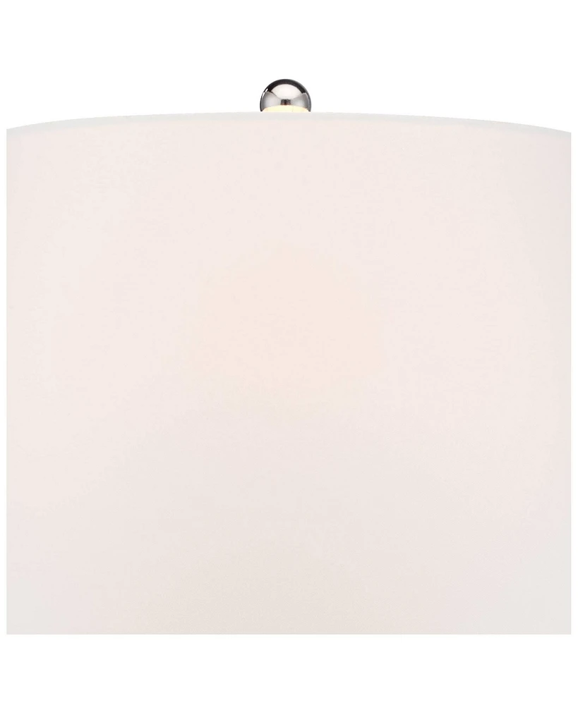 Modern Coastal Style Table Lamps 26" High Set of 2 Fillable Clear Glass Steel Metal White Empire Fabric Shade for Living Room Bedroom Beach House
