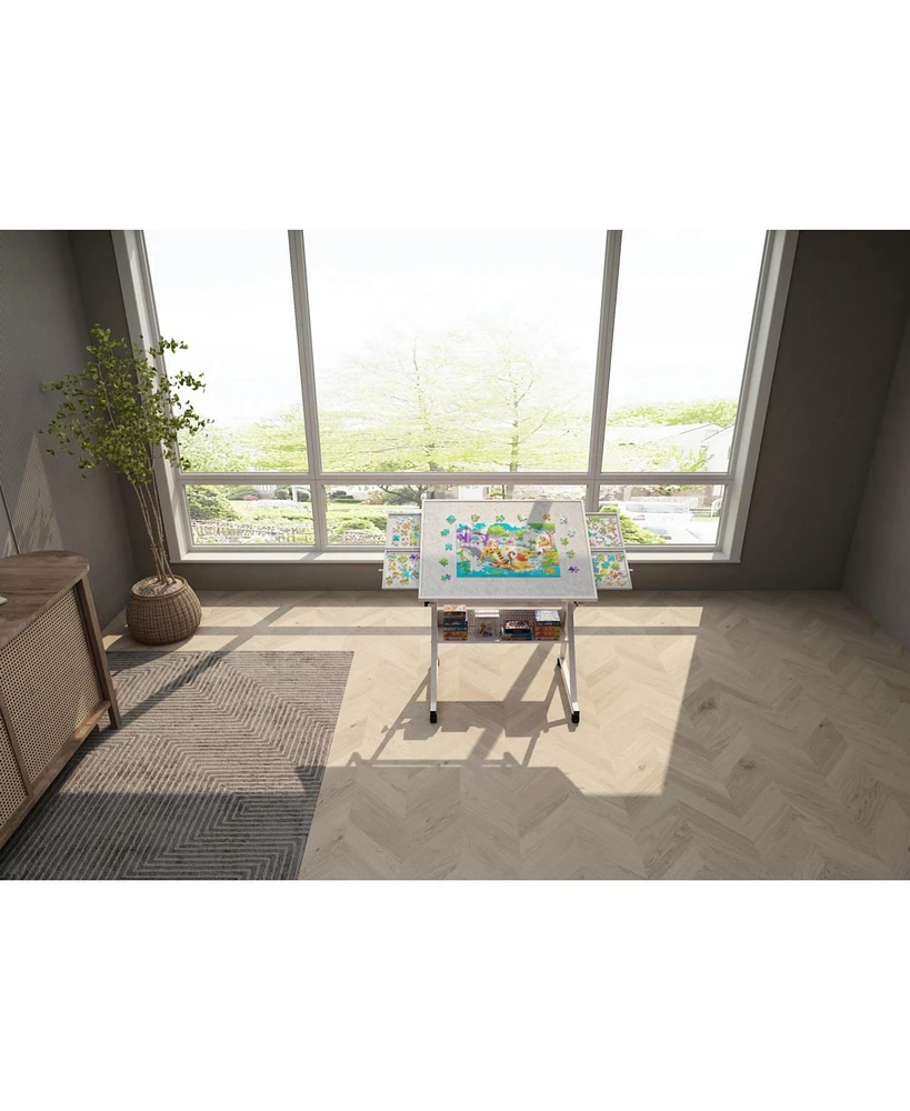 Jigsaw Puzzle Table Board 1500 Pieces with 4 Drawers (White)