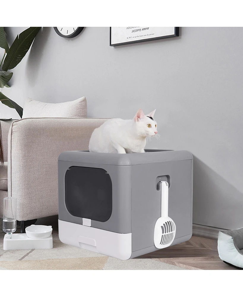 Bingopaw Cats Litter Box Detachable Top & Slide-Out Tray With Scoop