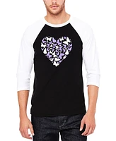 La Pop Art Men's Butterfly Heart Raglan Baseball Word T-Shirt