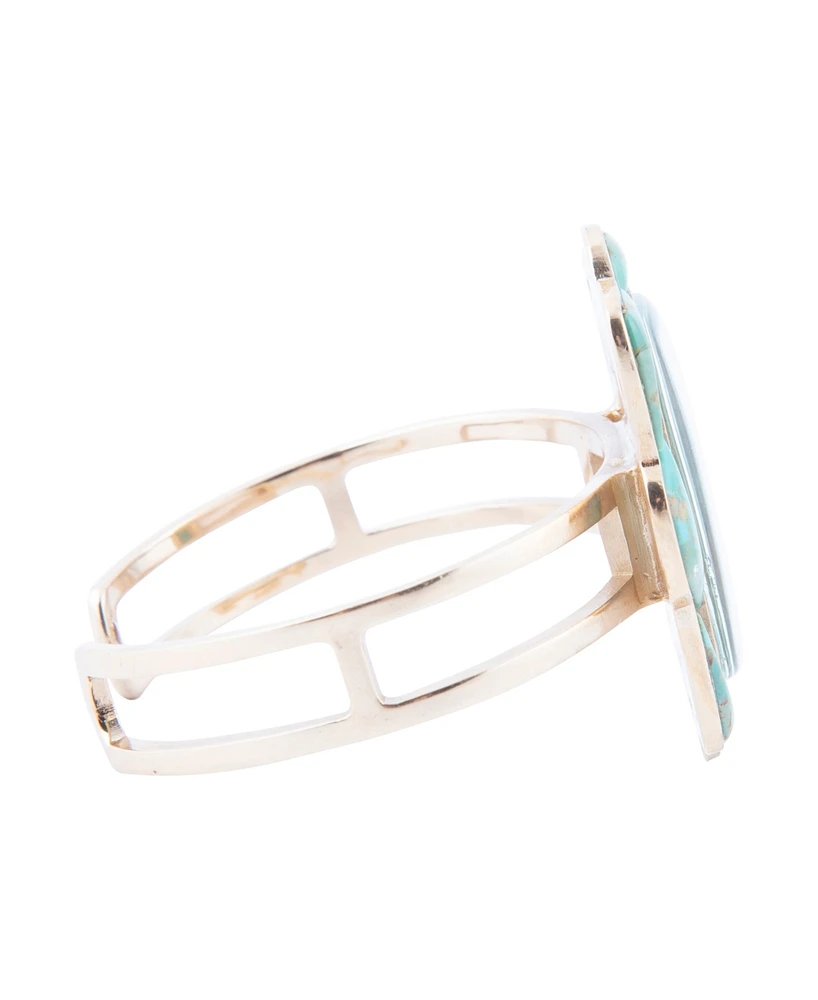 Barse Scenic Floral Blue Turquoise and Golden Cuff Bracelet