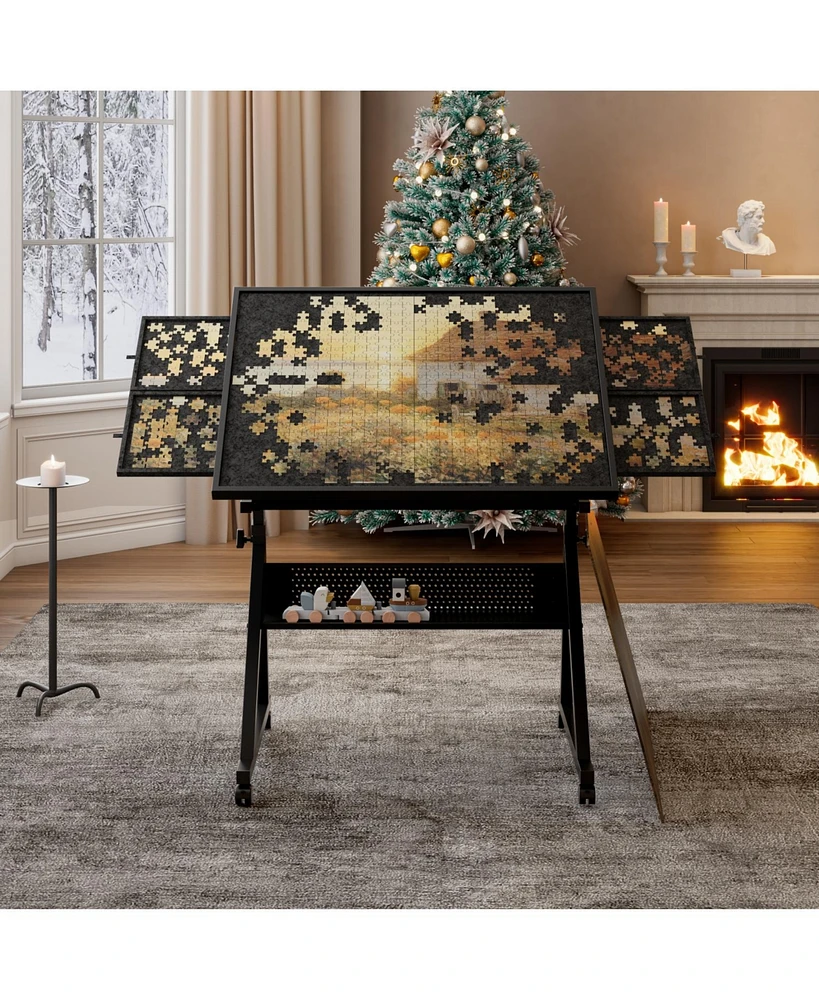Jigsaw Puzzle Table Board 1500pc w/ 4 Drawers (Black)