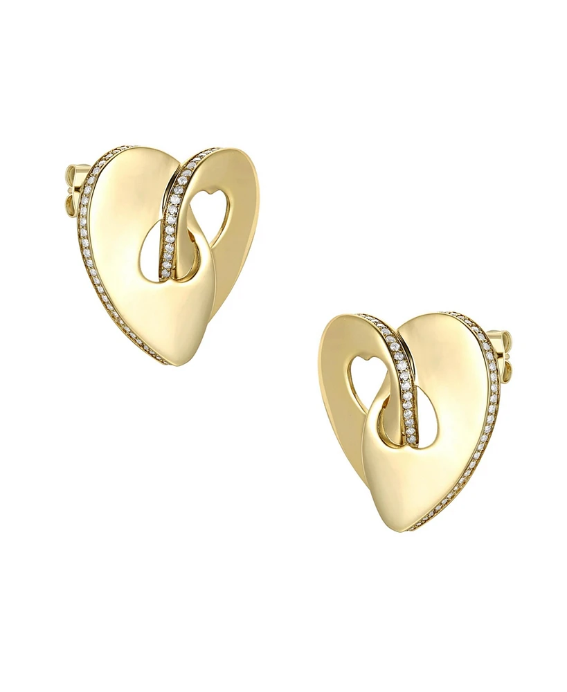 14k Gold Plated with Cubic Zirconia Modern Abstract Flower Stud Earrings
