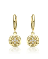 Extra Mini 14k Yellow Gold Plated Round Dangle Earrings with Star Design
