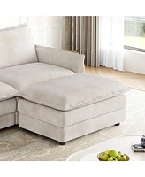 Corduroy 4-Seater Cloud Couch with Footrests & Cushions