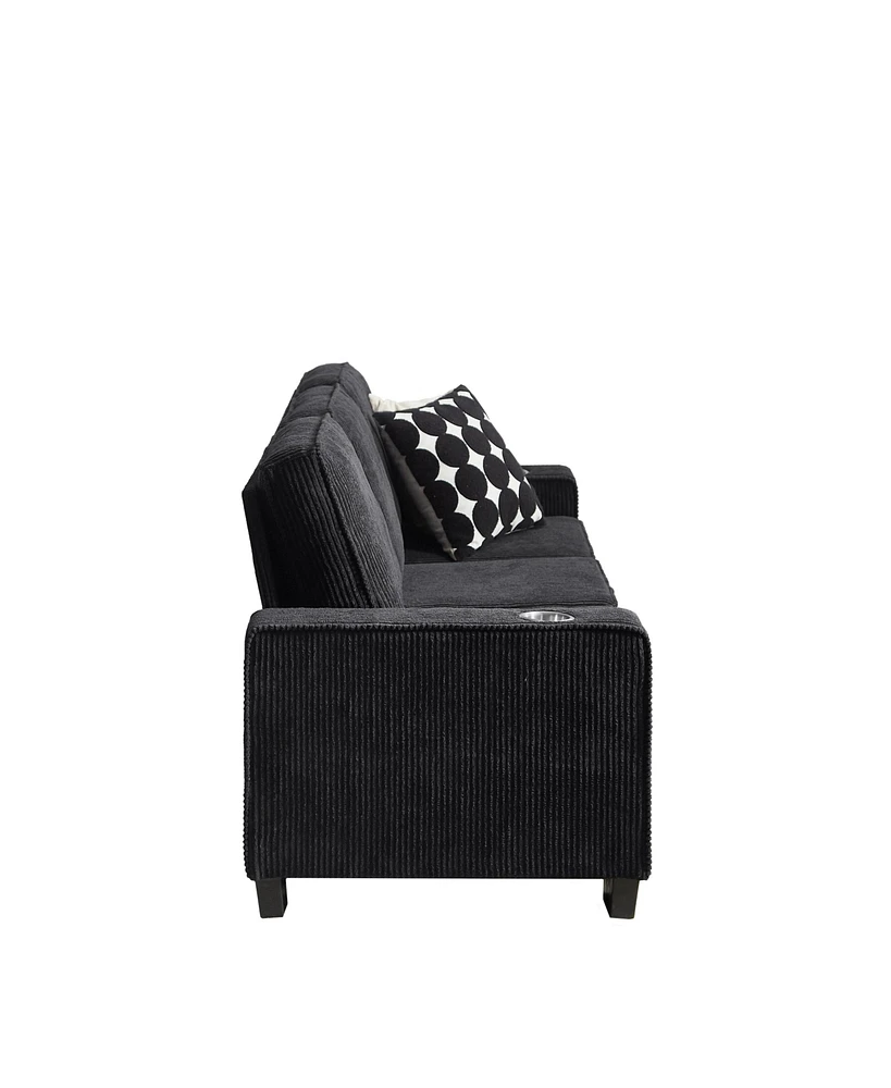 83.86"Corduroy Fabric sofa,Modern Compressed Couch,3-Seater Sofa, Furniture for Living Room,Bedroom,office, Black