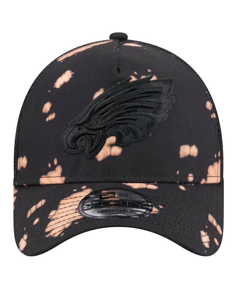 New Era Men's Black Philadelphia Eagles Bleached 9FORTY A-Frame Adjustable Hat
