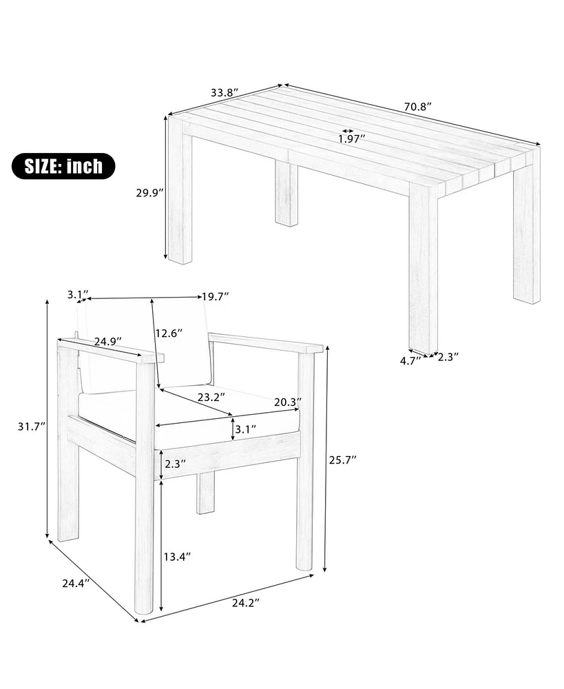 7-Pc Patio Dining Set: 70.8" Table, Cushioned Chairs