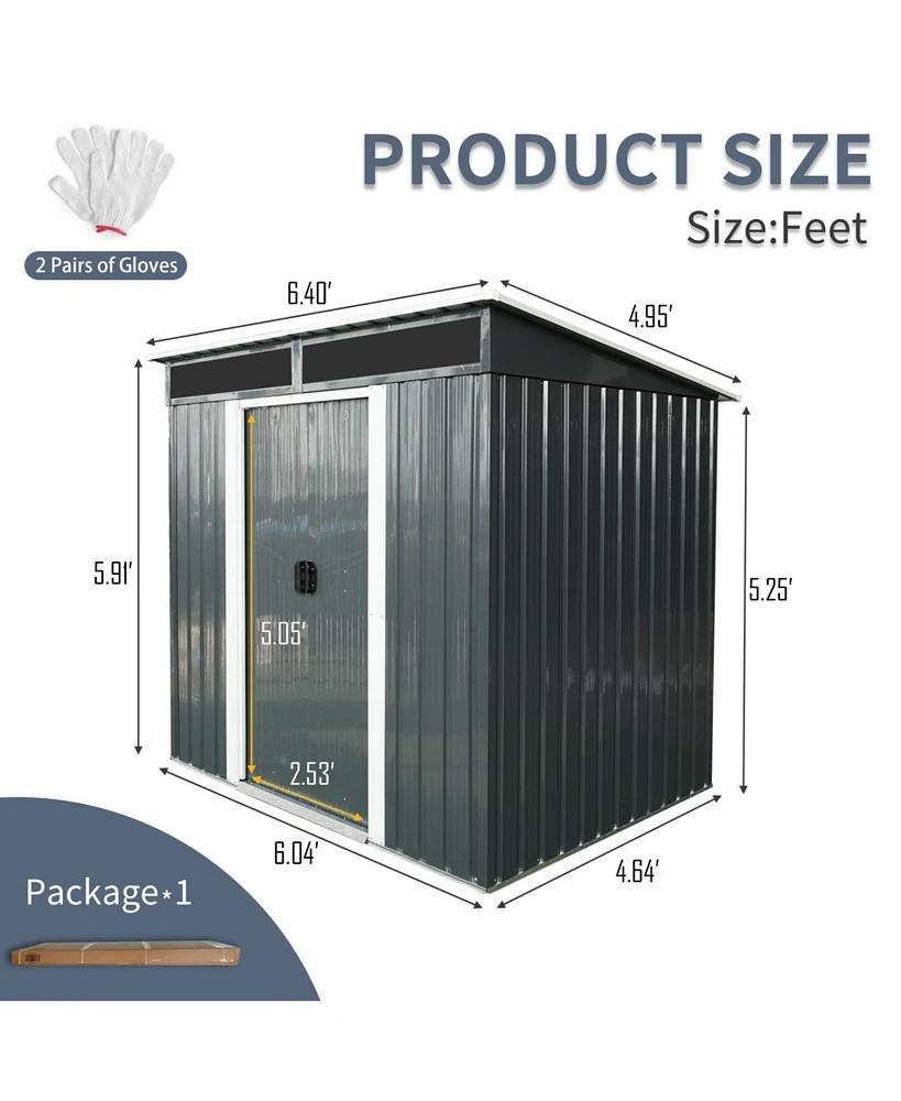 6ft x 5ft Outdoor Metal Storage shed with Lockable Sliding Doors and Transparent plate for Garden, Lawn (Black and White)