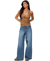 Edikted Womens Xaria Studded Faux Suede Halter Top