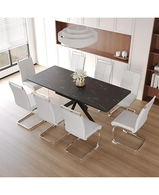 Extendable Dining Table and Armless Chair Set for 6-8 (62.4