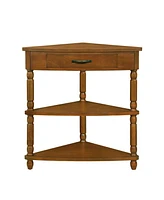 33.8'' Small Triangle Corner Table, Wood Corner Side Table for Small Spaces/ Living Room, 3 Tier End Corner Table with Solid Wood Legs, Brown