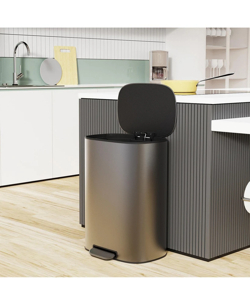 13 Gallon 50L Kitchen Foot Pedal Operated Soft Close Trash Can - Stainless Steel Ellipse Bustbin