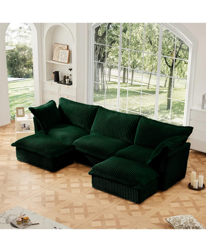 Slipcovered U Shape Sectional Sofa, Deep Seat, Green