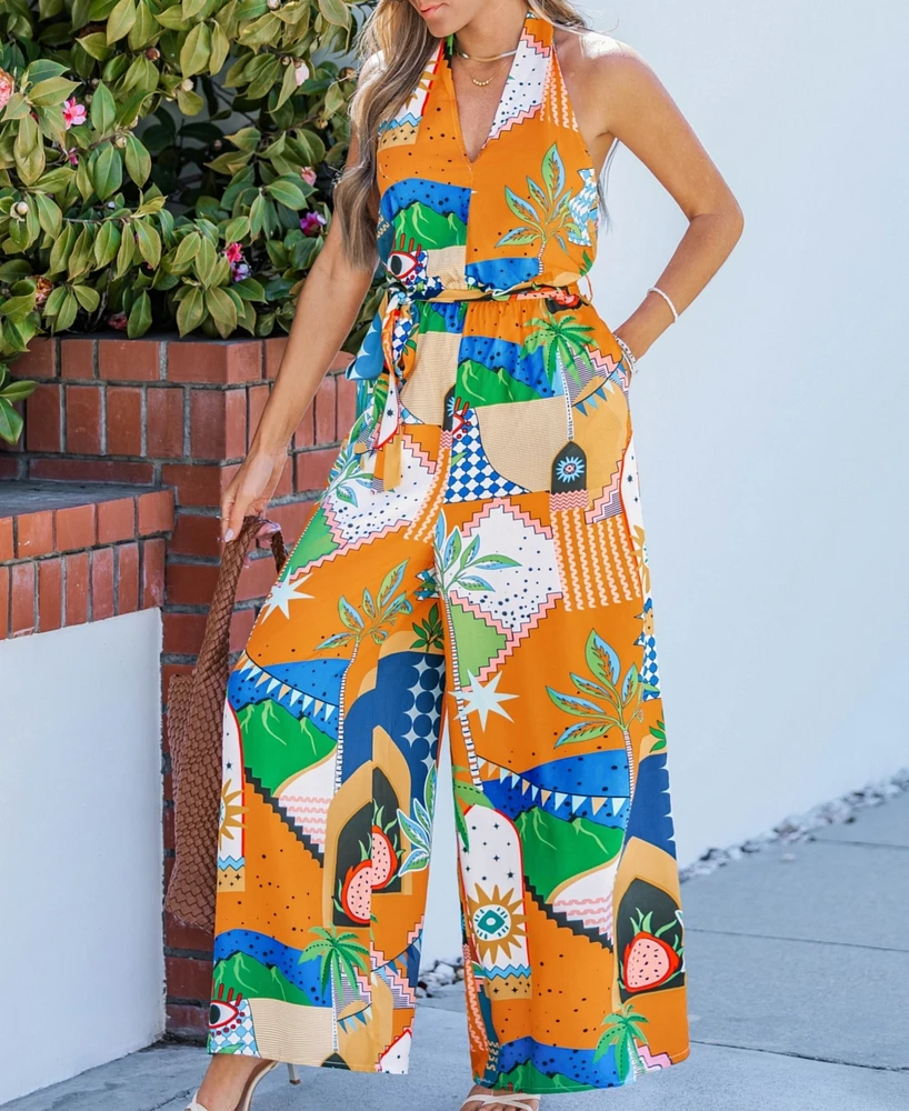 Cupshe Women's Tropical Paradise Wide Leg Jumpsuit