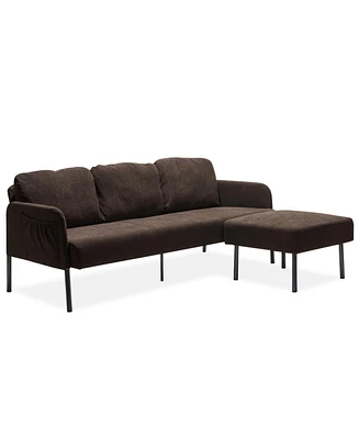 Modern 3-Seater L-Shaped Sofa with Ottoman, Polyester Fabric