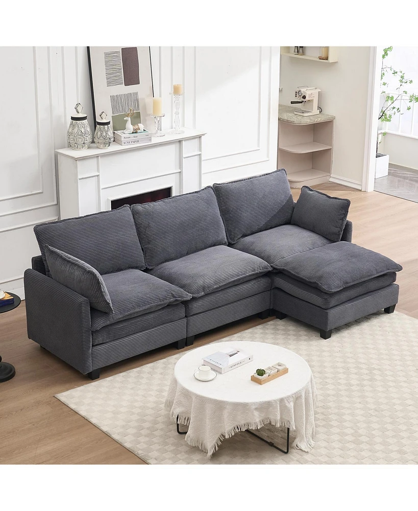 Modular Velvet U-Shaped Sofa with Ottoman & Pillows