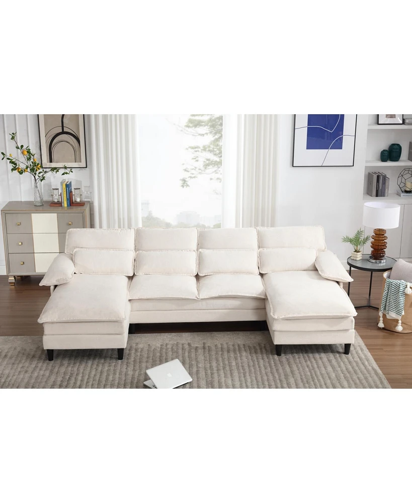 U Shaped Modular Sectional Sofa Couch, corner sofa with 4pcs waist pillows, Chaise Lounge, terrycloth fabric sofa,Upholstered 4 Seater Couch for Livin