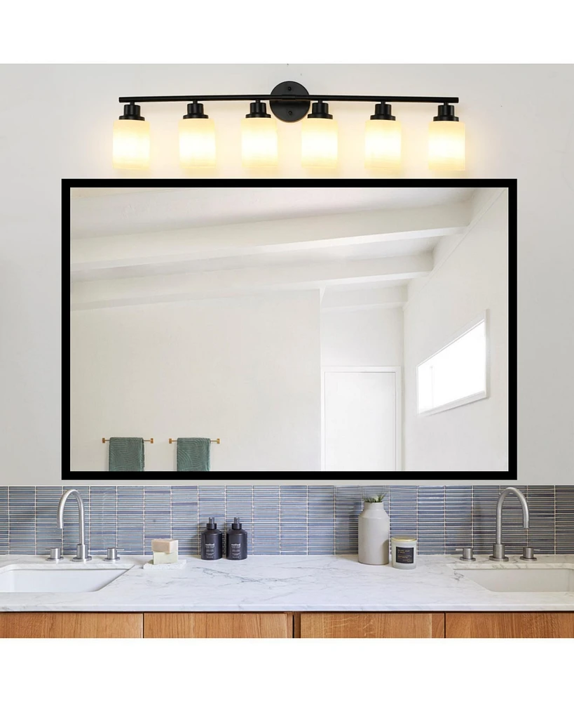 6-Light Vanity Mirror Light with Frosted Glass & Black Frame
