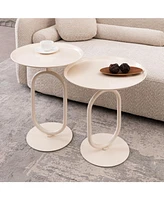 Metal End Table, Round Side Table, Small Coffee Table for Living Room