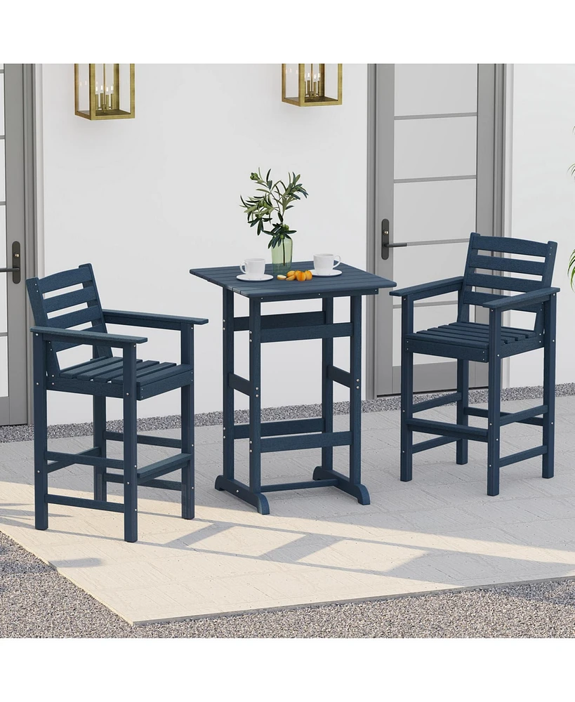 30 Inch Square Bar Table Dining Table with Slatted Tabletop for Poolside