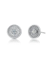 White Gold Plated with Clear Cubic Zirconia Multi-Row Concentric Halo Cluster Stud Earrings