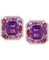 Amethyst (6-1/5 ct. t.w.), Rose de France Amethyst (1-5/8 ct. t.w.) & Diamond (1/2 ct. t.w.) Halo Stud Earrings in 14k Rose Gold