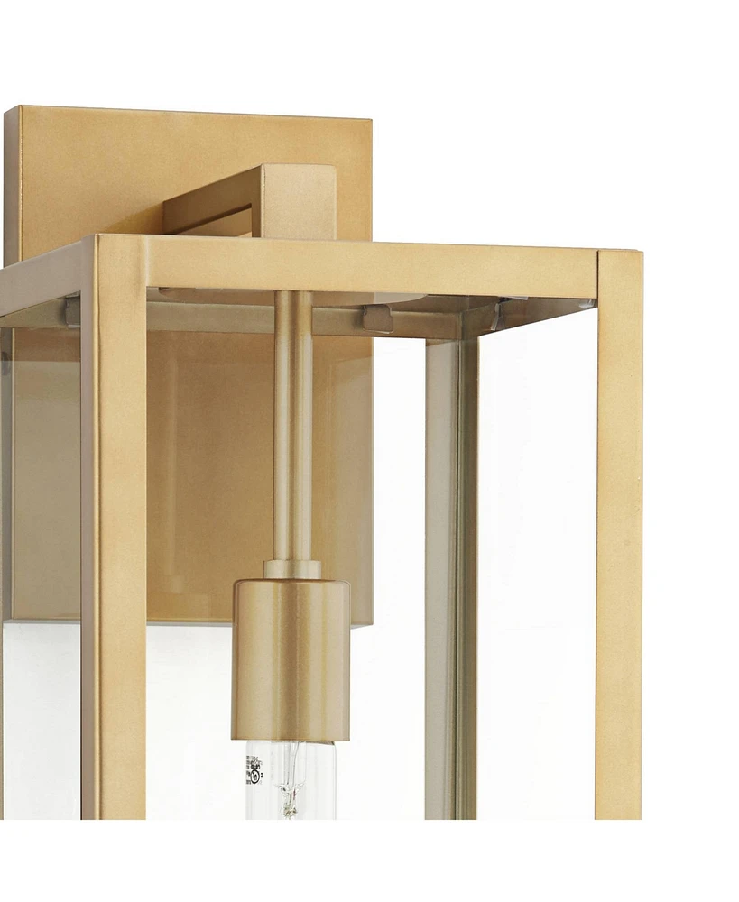 Titan Modern Outdoor Wall Light Fixtures Set of 2 Soft Gold Rectangular Box Frame 20 1/4" Clear Glass Panels for Post Exterior Barn Deck House Po