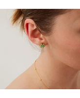 Spero London Four Leaves Clover Sterling Silver Stud Earring - Green