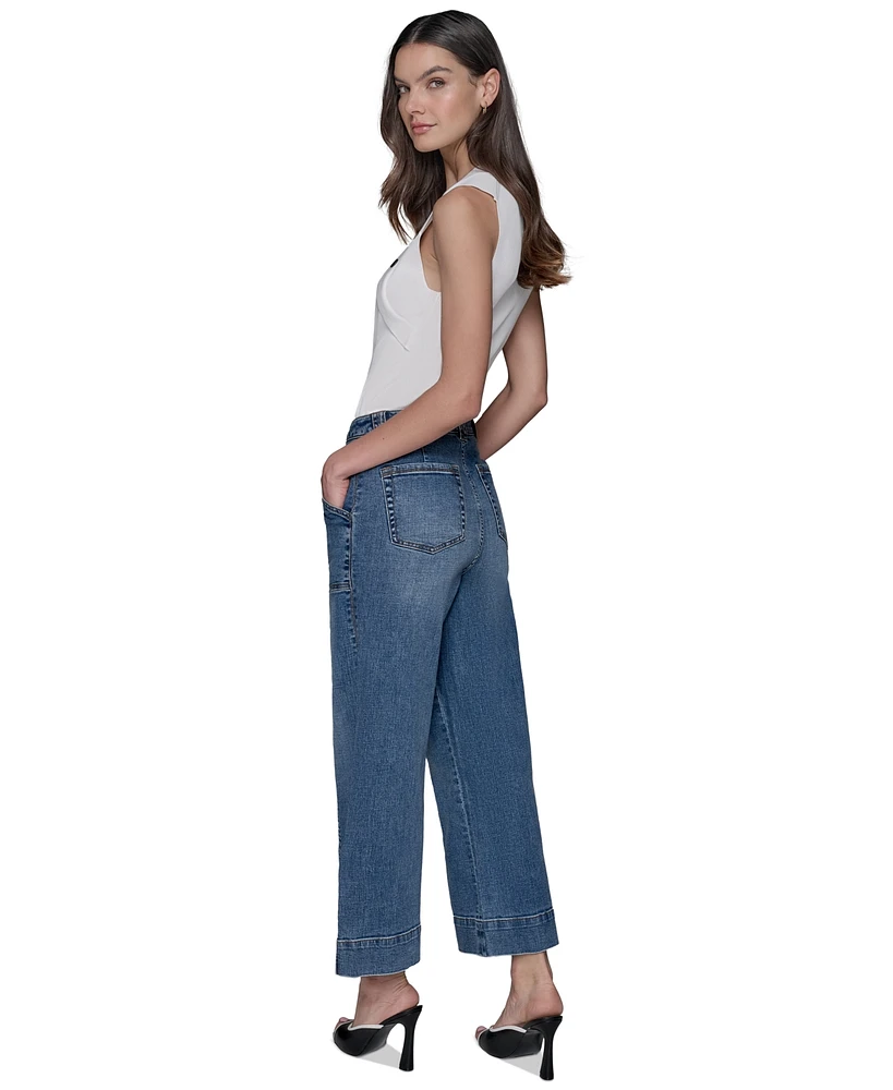 Karl Lagerfeld Paris Women's Wide-Leg Cropped Denim Jeans