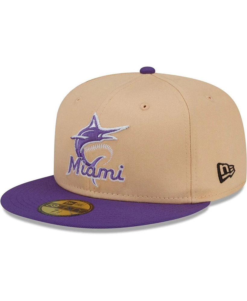 New Era Men's Peach/Purple Miami Marlins 2003 World Series Side Patch 59FIFTY Fitted Hat