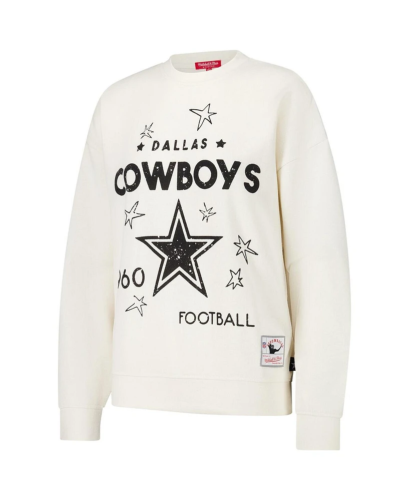 Mitchell & Ness Women's Cream Dallas Cowboys Lightweight 3.0 Logo Pullover Sweatshirt