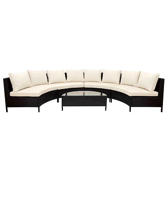 5-Piece Outdoor Sectional Sofa Set with Half-Moon Glass Table