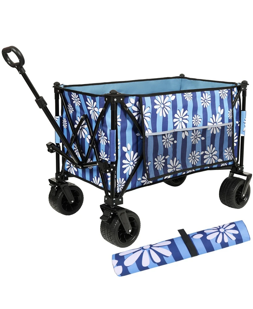Heavy-Duty Folding Wagon Cart w/ Picnic Mat