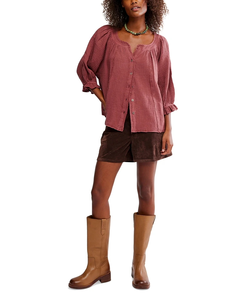 Free People Women's Lucy Cotton Button-Front Swing Blouse