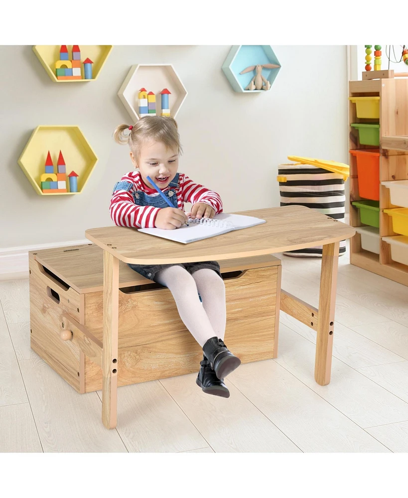 3-in-1 Kids Convertible Storage Bench Wood Activity Table and Chair Set