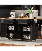 Rolling Kitchen Island with Drop Leaf & Storage