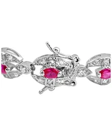 Sterling Silver White Gold Plating with Red Cubic Zirconia Link Fashion Bracelet