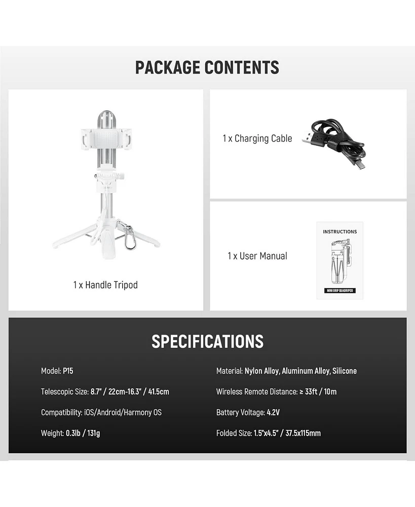 Neewer Selfie Stick with Detachable Bluetooth Remote Shutter, Lightweight Foldable Travel Tripod for iPhone, 360° Phone Holder Cold Shoe for YouT