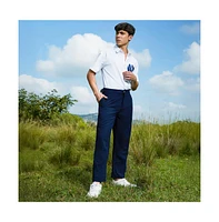 Campus Sutra Men's Navy Blue Tailored Waffle Trousers