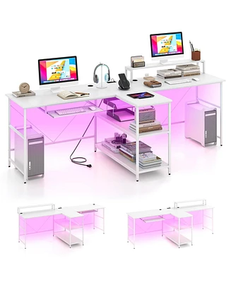 2-Person Reversible Computer Desk Long Office with Led Lights