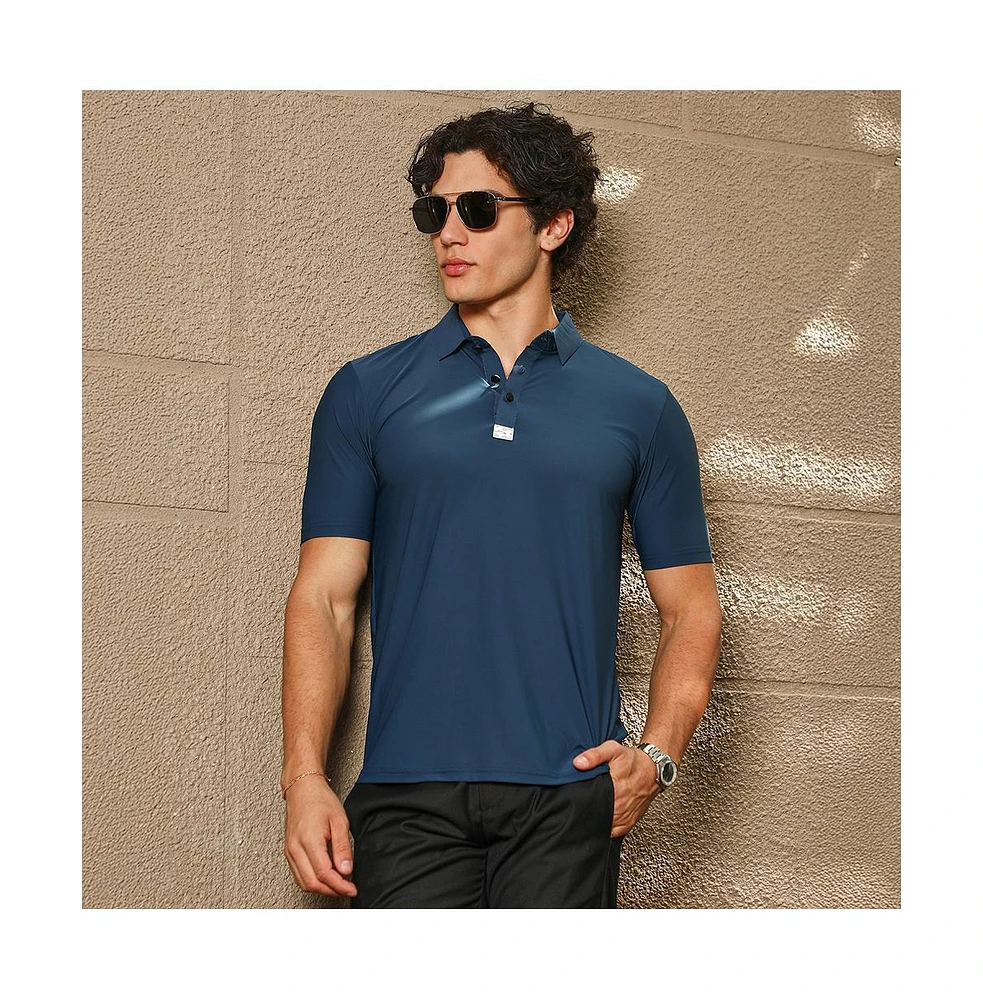 Campus Sutra Men's Navy Blue Seamless Solid Polo T-Shirt