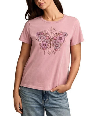 Lucky Brand Women's Celestial Floral Butterfly Cotton Classic Crewneck T-Shirt