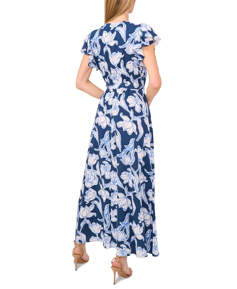 CeCe Women's Wrap-Front Short-Sleeve Maxi Dress