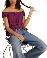 Lucky Brand Women's Cotton Smocked Tie-Neck Sleeveless Top