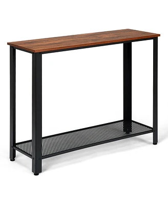 Metal Frame Wood Console Sofa Table with Storage Shelf