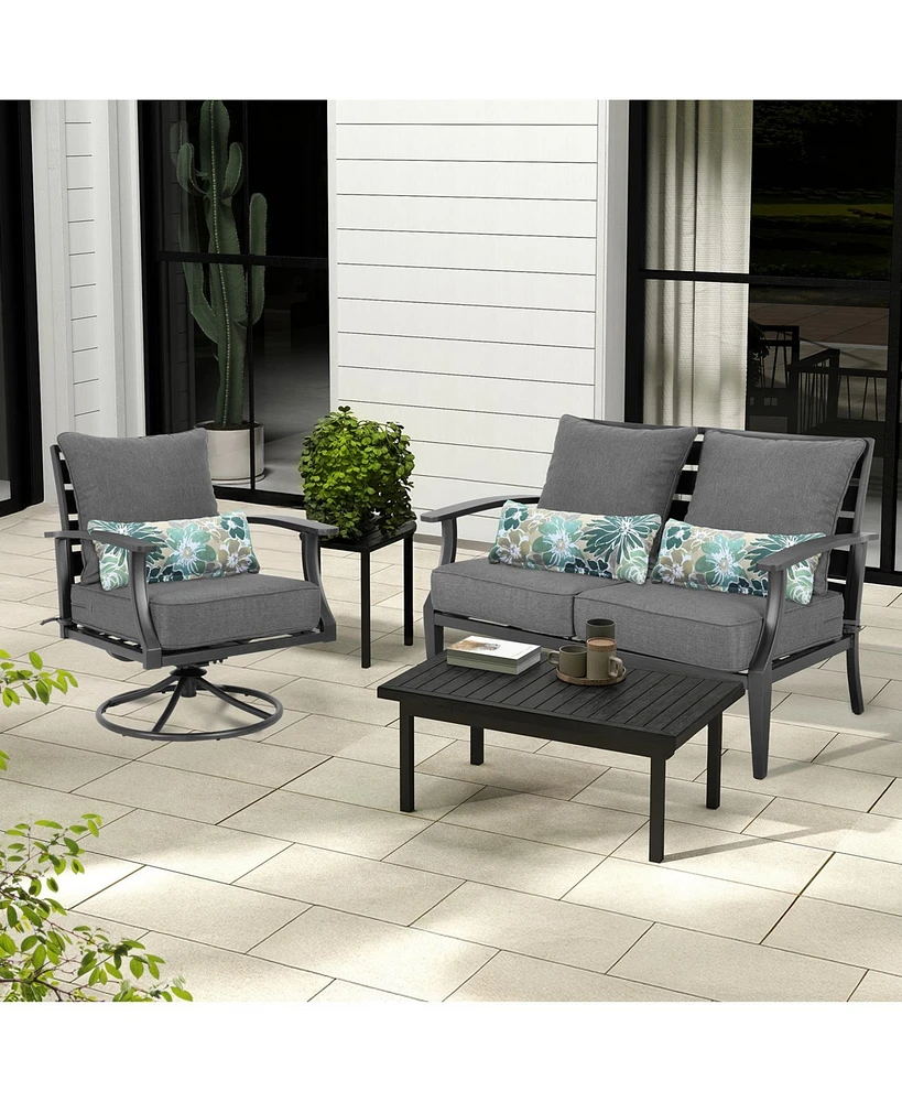 Aoodor 24'' x 24'' Outdoor Deep Seat Chair Cushion Set, Set of 2 Seats, 2 Backs, 2 Pillows (Charcoal)