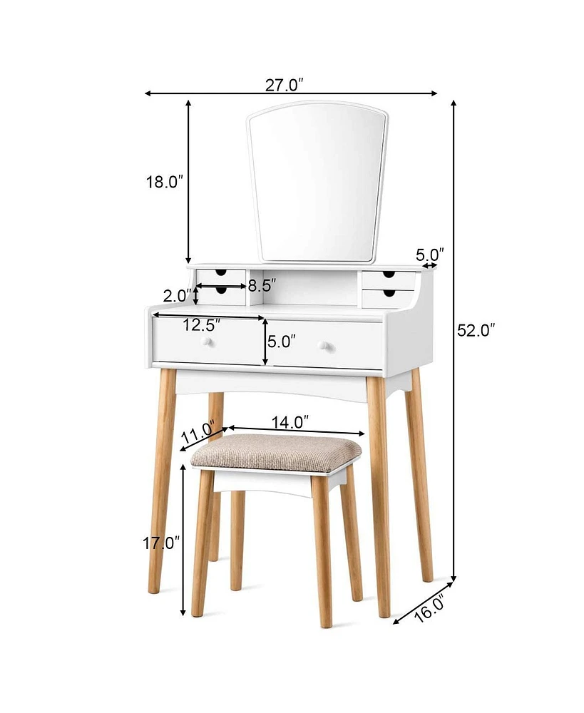 Vanity Desk Set with 3-Color Adjustable Led Lighted Mirror and Drawers