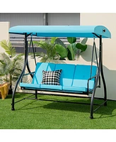 Gymax 3-Seat Outdoor Converting Patio Swing Glider Adjustable Canopy Porch
