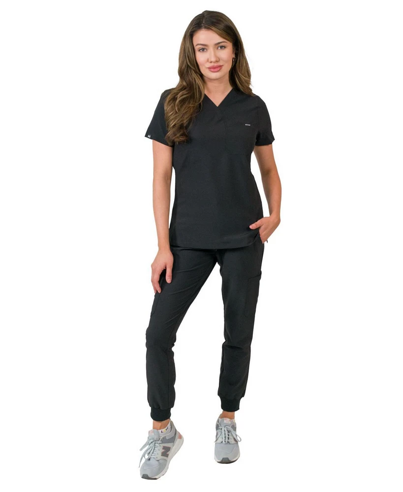 Medgear Women's 1-Pocket Top Knit Rib Cuff Jogger Pants Set